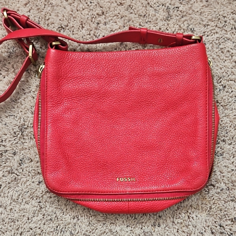 FOSSIL RUBY WINE RED PRESTON SOFT LEATHER CROSSBODY,HAND SHOULDER BAG